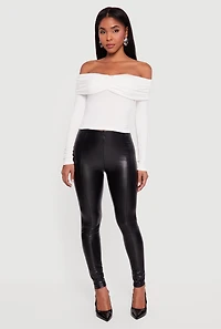 Ruched Fold Over Long Sleeve Off the Shoulder Top
