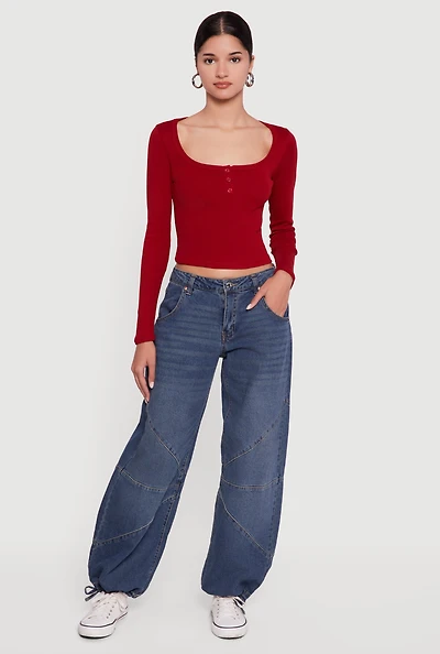 Henley Long Sleeve Crop Top
