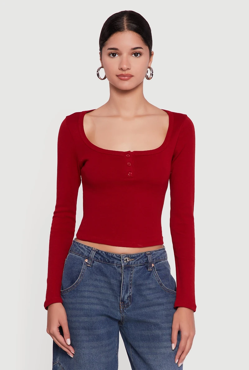 Henley Long Sleeve Crop Top