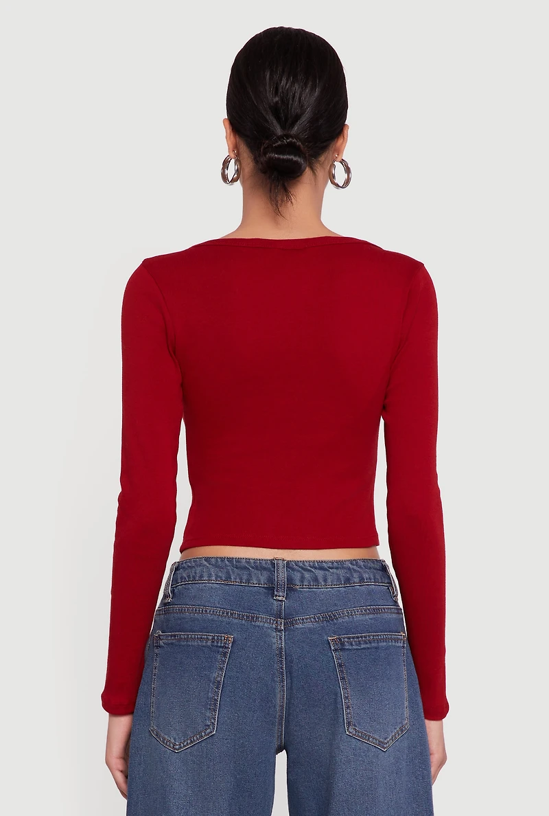 Henley Long Sleeve Crop Top