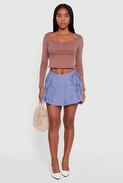 Womens Henley Long Sleeve Crop Top,