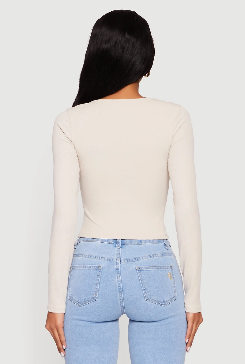Ruched Front Long Sleeve Sweetheart Crop Top