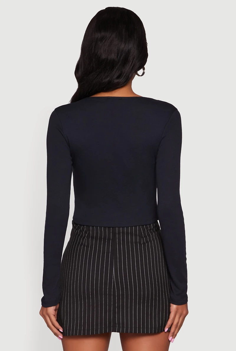 Long Sleeve Lace Trim Crop Top