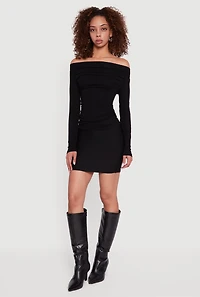 Long Sleeve Off the Shoulder Side Ruched Blouse