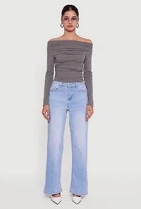 Long Sleeve Off the Shoulder Side Ruched Blouse