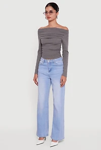 Long Sleeve Off the Shoulder Side Ruched Blouse