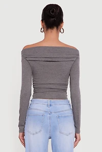 Long Sleeve Off the Shoulder Side Ruched Blouse