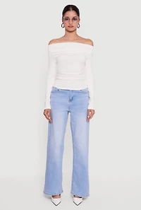 Long Sleeve Off the Shoulder Side Ruched Blouse