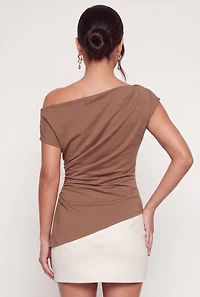 One Shoulder Side Ruched Asymmetrical Hem Blouse