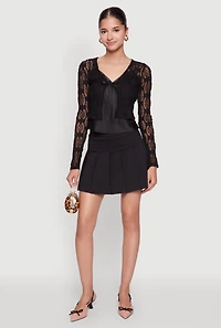 Womens Haute Monde Floral Lace Tie Front Crop Top, Black, Size M