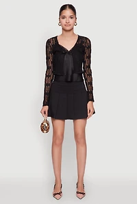 Womens Haute Monde Floral Lace Tie Front Crop Top, Black, Size M