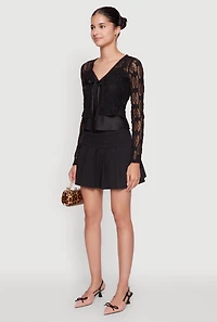 Womens Haute Monde Floral Lace Tie Front Crop Top, Black, Size M