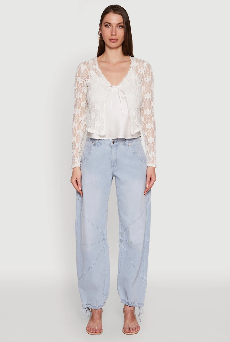 Womens Haute Monde Floral Lace Tie Front Cardigan, White, Size L