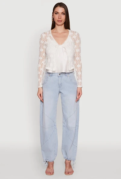 Womens Haute Monde Floral Lace Tie Front Cardigan, White, Size L
