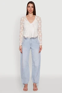 Womens Haute Monde Floral Lace Tie Front Cardigan, White, Size L