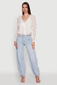 Womens Haute Monde Floral Lace Tie Front Cardigan, White, Size S