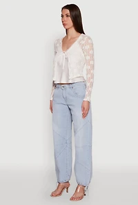 Womens Haute Monde Floral Lace Tie Front Cardigan, White, Size L