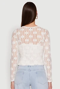 Womens Haute Monde Floral Lace Tie Front Cardigan, White, Size L