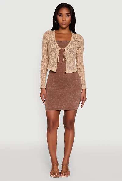 Womens Haute Monde Floral Lace Tie Front Cardigan, Beige, Size M