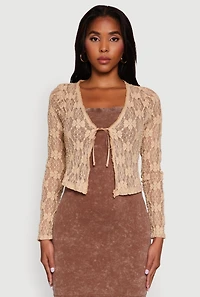 Womens Haute Monde Floral Lace Tie Front Cardigan,