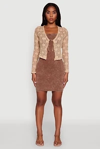 Womens Haute Monde Floral Lace Tie Front Cardigan, Beige, Size M