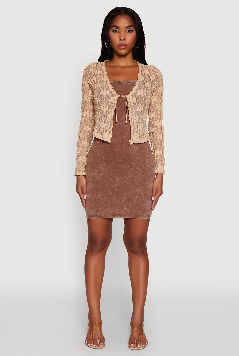 Womens Haute Monde Floral Lace Tie Front Cardigan, Beige, Size L