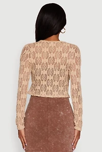 Womens Haute Monde Floral Lace Tie Front Cardigan, Beige, Size M