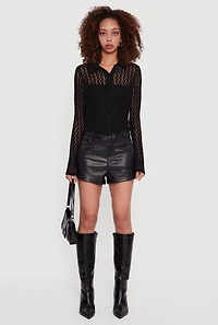 Long Sleeve Lace Button Front Blouse