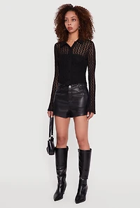 Long Sleeve Lace Button Front Blouse