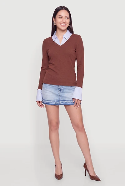 Striped Collar Layered Look Top