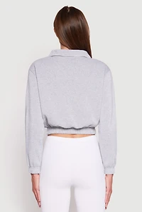 Womens Contrast Trim Collared Cropped Sweatshirt, Grey, Size M