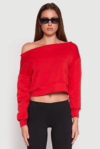 Womens Off The Shoulder Sweatshirt, Red, Size M