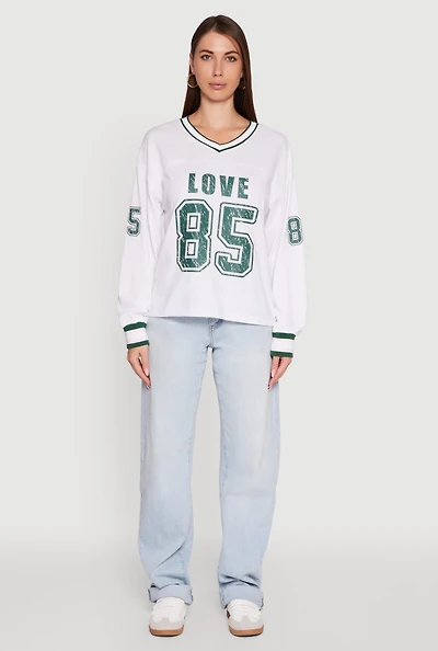 V Neck Varsity Stripe Graphic Tee