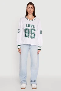 V Neck Varsity Stripe Graphic Tee