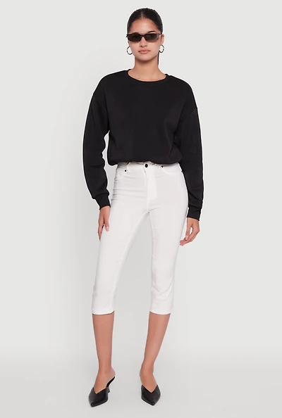 Womens Cropped Bubble Hem Long Sleeve Sweatshirt,