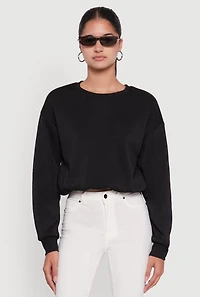 Womens Cropped Bubble Hem Long Sleeve Sweatshirt,