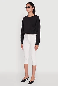 Womens Cropped Bubble Hem Long Sleeve Sweatshirt,