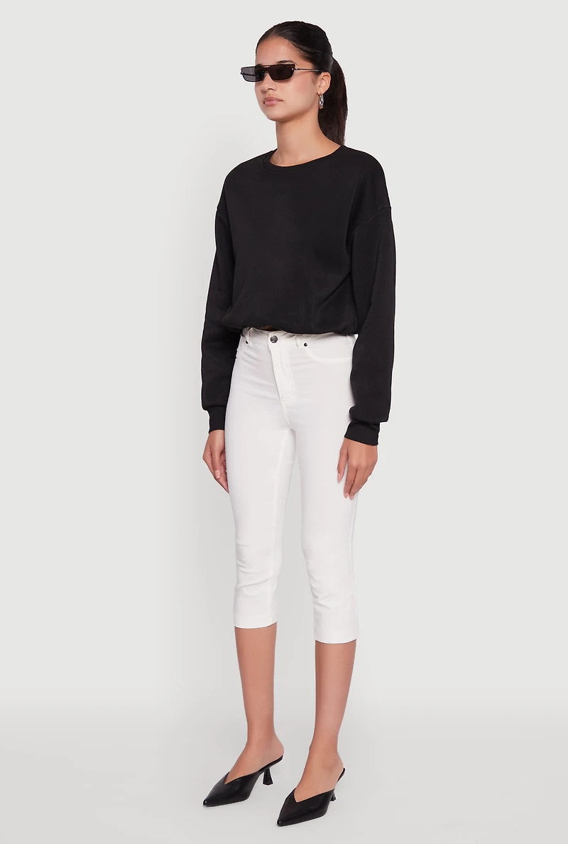 Womens Cropped Bubble Hem Long Sleeve Sweatshirt,