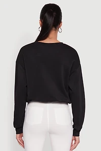 Womens Cropped Bubble Hem Long Sleeve Sweatshirt,