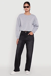 Cropped Bubble Hem Long Sleeve Sweatshirt