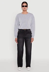 Womens Cropped Bubble Hem Long Sleeve Sweatshirt, Grey, Size M