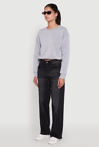 Womens Cropped Bubble Hem Long Sleeve Sweatshirt, Grey, Size M
