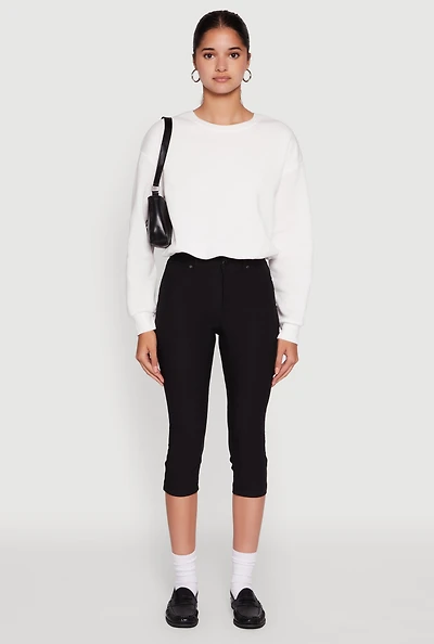 Womens Cropped Bubble Hem Long Sleeve Sweatshirt, White, Size L