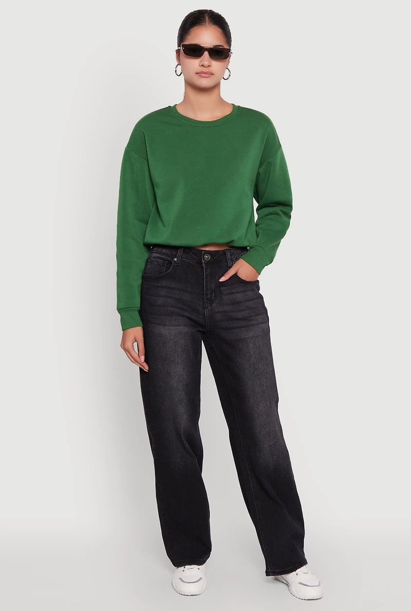 Cropped Bubble Hem Long Sleeve Sweatshirt