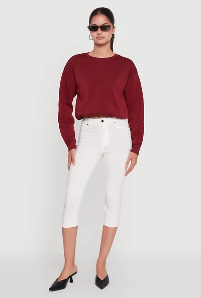 Womens Cropped Bubble Hem Long Sleeve Sweatshirt, XL