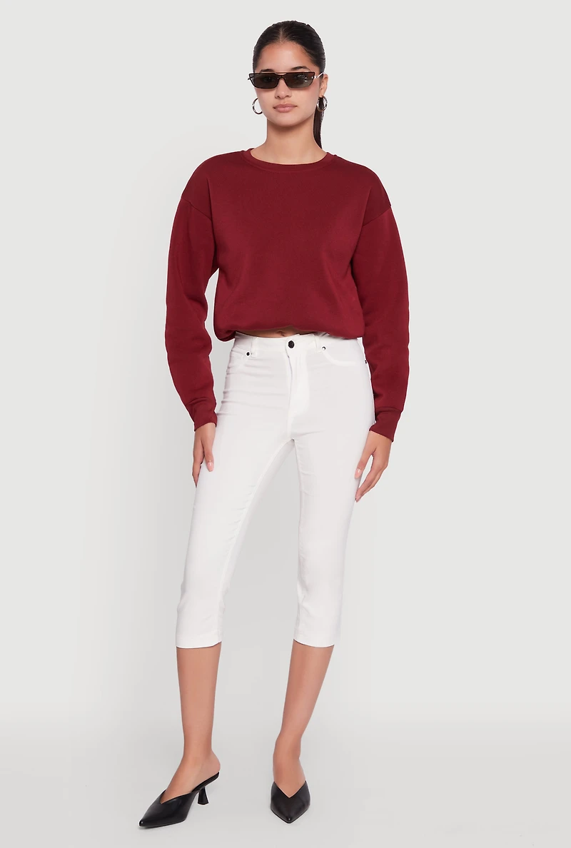 Cropped Bubble Hem Long Sleeve Sweatshirt