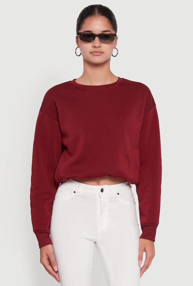 Womens Cropped Bubble Hem Long Sleeve Sweatshirt, XL