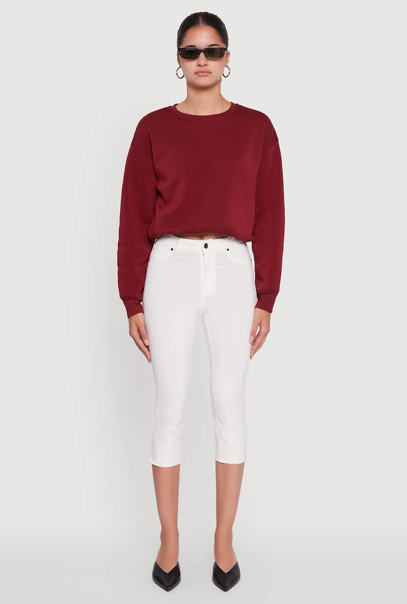 Womens Cropped Bubble Hem Long Sleeve Sweatshirt, XL