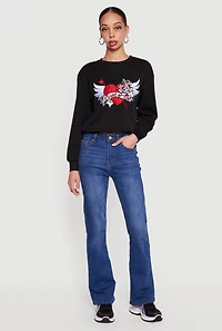 Graphic Cropped Bubble Hem Sweatshirt
