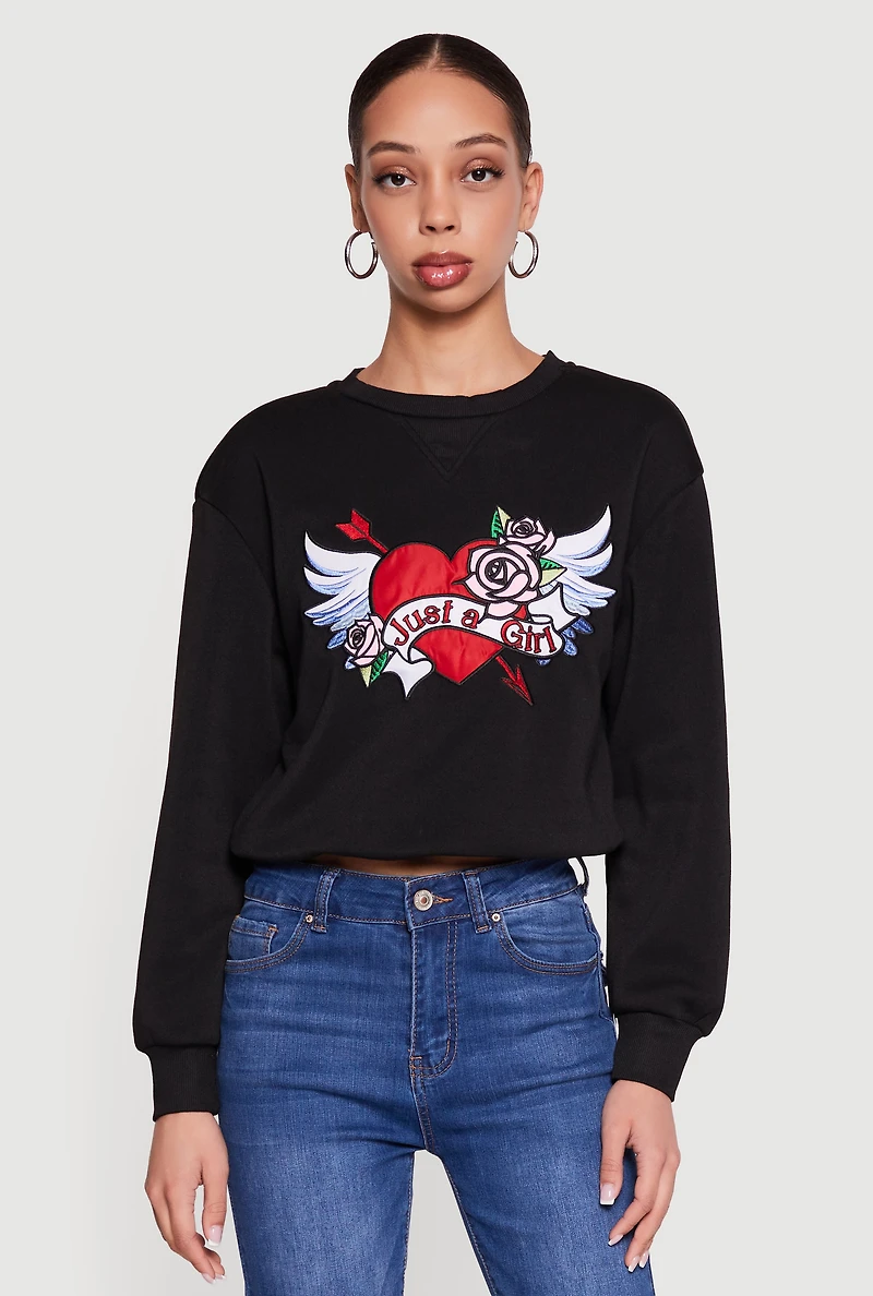 Graphic Cropped Bubble Hem Sweatshirt